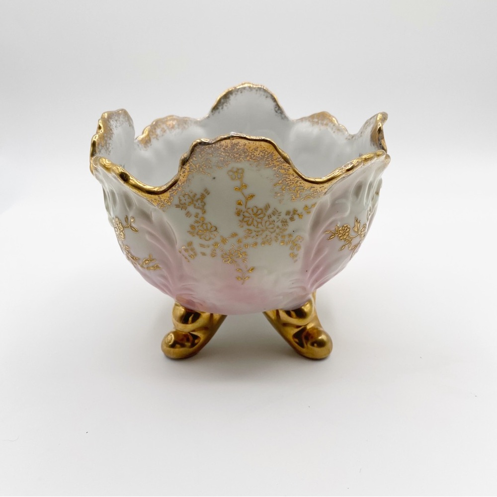 Gold Trimmed Trinket Bowl Candy Bowl with Flower Accent Bowl - Picture 5 of 11